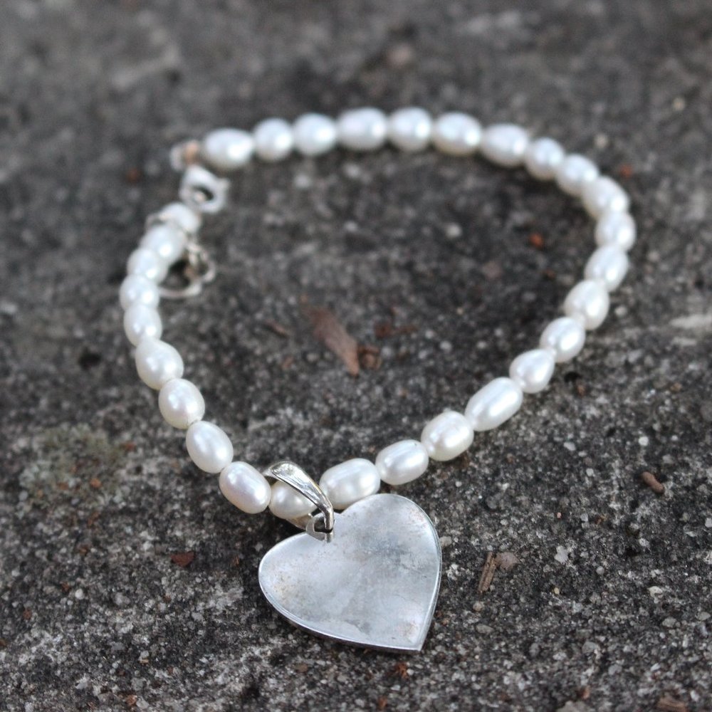 Freshwater Pearl Bracelet 925 SterlingSilver Heart